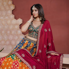 Gulaal - Ready-to-Wear Multi Color Silk Lehenga Choli JMS Studio {{ Royal Red Bridal Lehenga}}