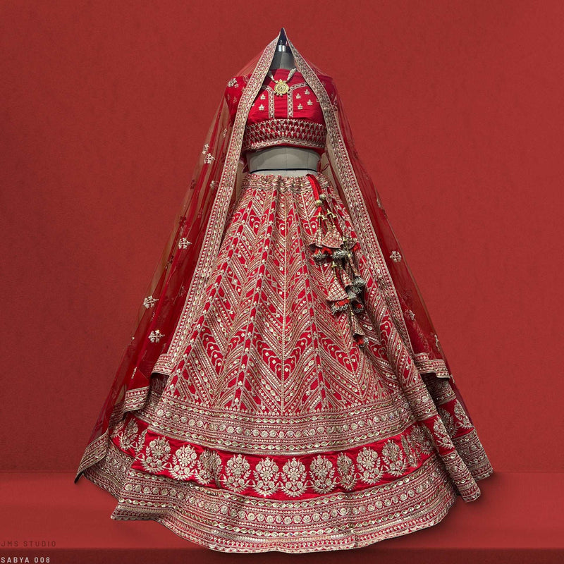 Dulhan in Red Lehenga Elegance: Celebrity-Inspired Royal Baggi Collection JMS Studio {{ Royal Red Bridal Lehenga}}