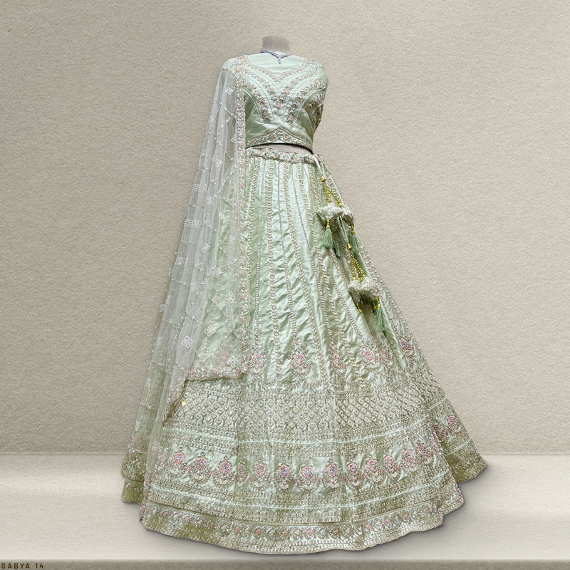 Rosé - Wedding Trousseau in Pastel Hues Pistachio Lehenga JMS Studio {{ Royal Red Bridal Lehenga}}