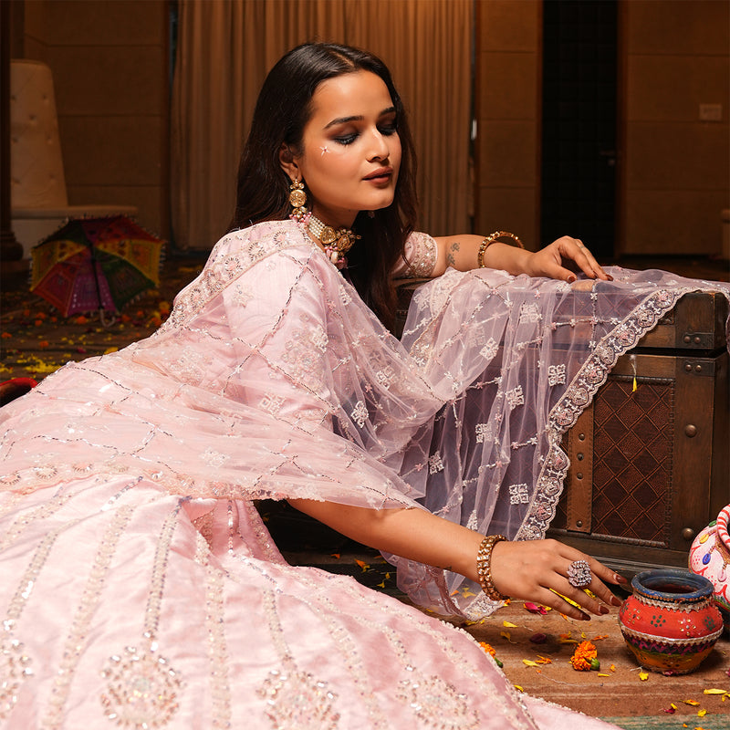 Rosé - Wedding Trousseau in Pastel Hues Blush Pink Lehenga