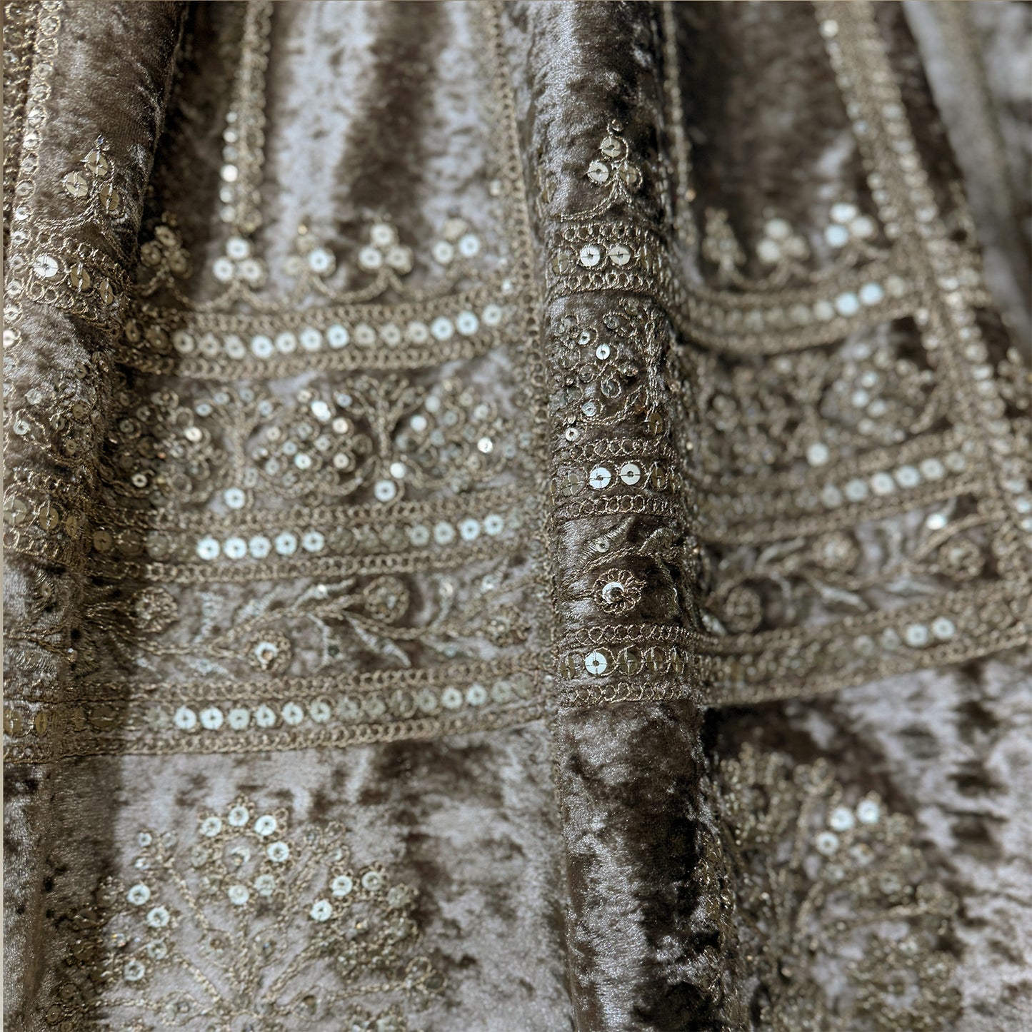 Damsel - 18 Kali Designer Velvet Bollywood Inspired Lehenga Chiku Gold