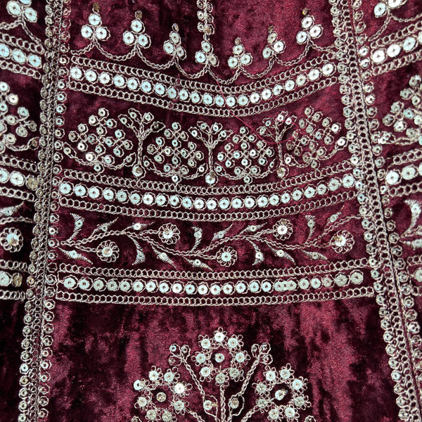 Damsel - 18 Kali Designer Velvet Bollywood Replica Lehenga Royal Maroon - JMS Studio