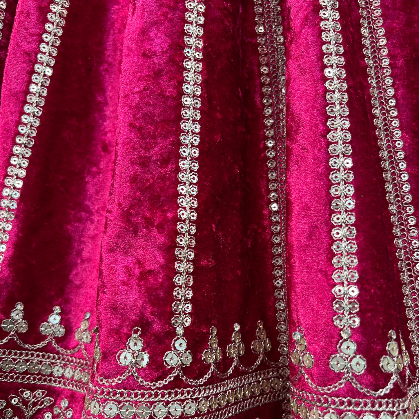 Damsel - 18 Kali Designer Velvet Bollywood Replica Lehenga Fuchsia Pink