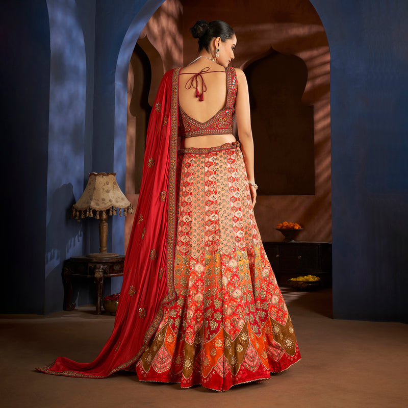 Gulaal - Ready-to-Wear Multi Color Silk Lehenga Choli JMS Studio {{ Royal Red Bridal Lehenga}}