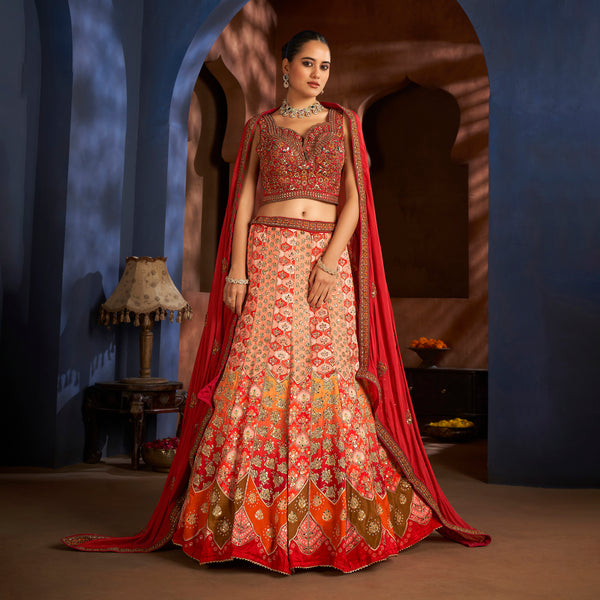 Gulaal - Ready-to-Wear Multi Color Silk Lehenga Choli JMS Studio {{ Royal Red Bridal Lehenga}}