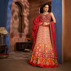 Gulaal - Ready-to-Wear Multi Color Silk Lehenga Choli JMS Studio {{ Royal Red Bridal Lehenga}}