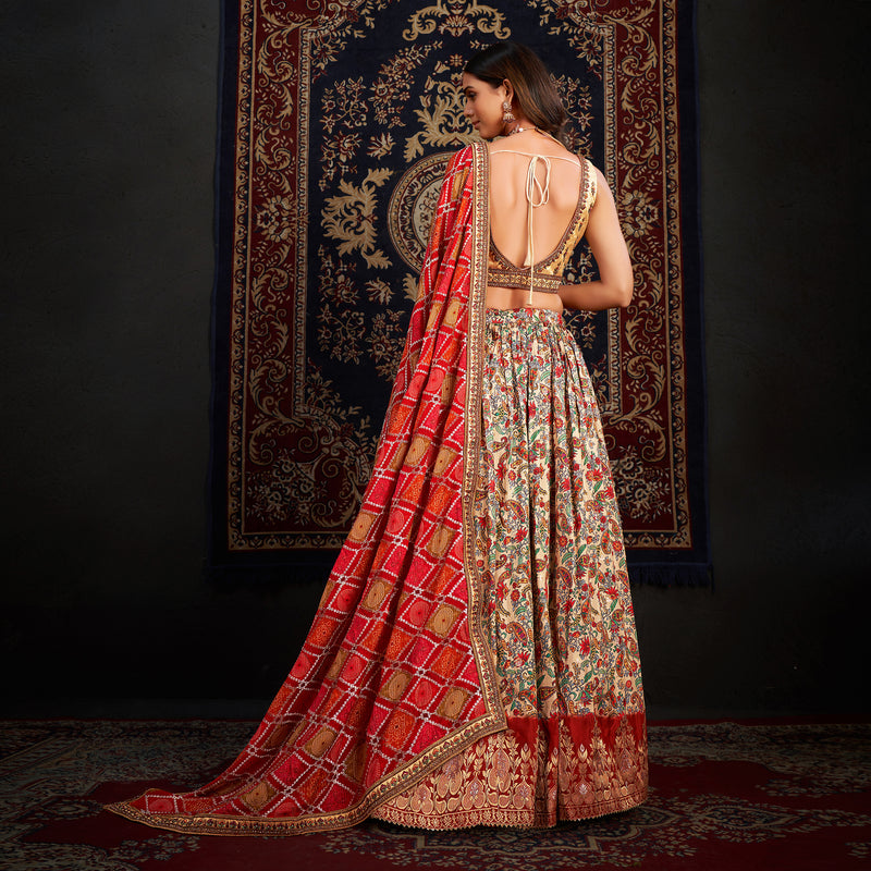 Gulaal - Ready-to-Wear Multi Color Silk Lehenga Choli JMS Studio {{ Royal Red Bridal Lehenga}}