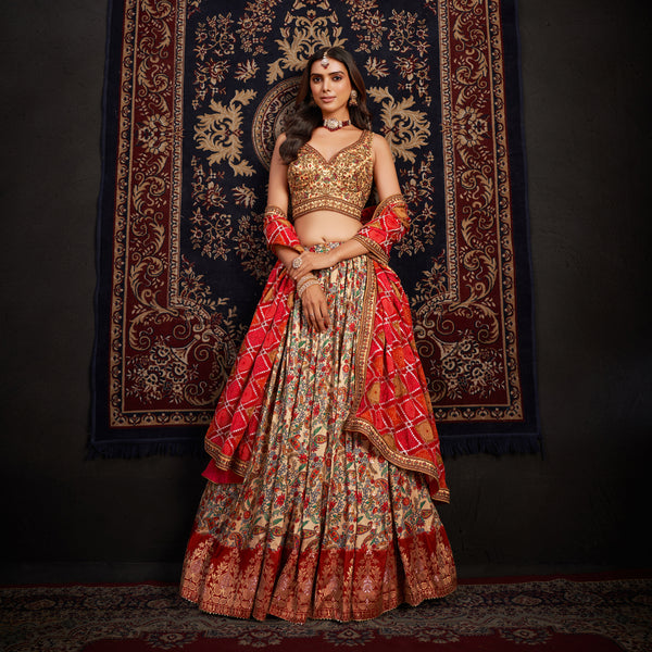 Gulaal - Ready-to-Wear Multi Color Silk Lehenga Choli JMS Studio {{ Royal Red Bridal Lehenga}}