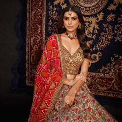 Gulaal - Ready-to-Wear Multi Color Silk Lehenga Choli JMS Studio {{ Royal Red Bridal Lehenga}}