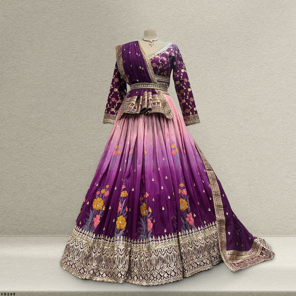 Shringaar: Position Print Silk Lehenga with Work Blouse Ready-To-Wear - JMS Studio