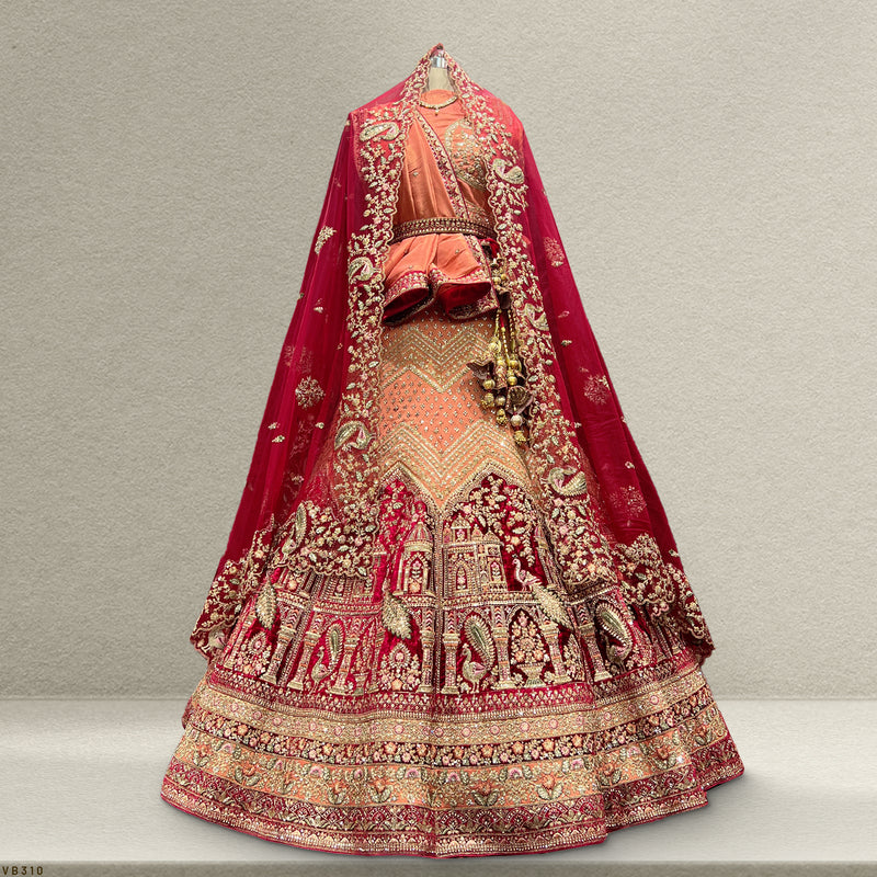 Amrapali - The Royal Tissue Silk Rajwadi Gorgeous Bridal Lehenga Peach Color - JMS Studio