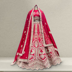 Dulhan in Rani Pink Lehenga : Peacock Design Double Dupatta Bridal Lehenga - JMS Studio