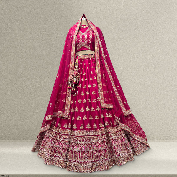 Amrapali - Minimal Style Handwork Raw Silk Rani Pink Bridal Lehenga