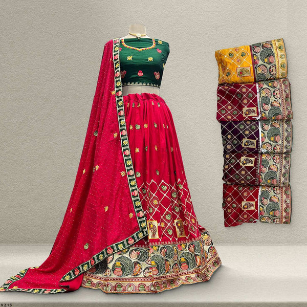 Aisha - Gharchola Pattern Embroidered Georgette Lehenga Set