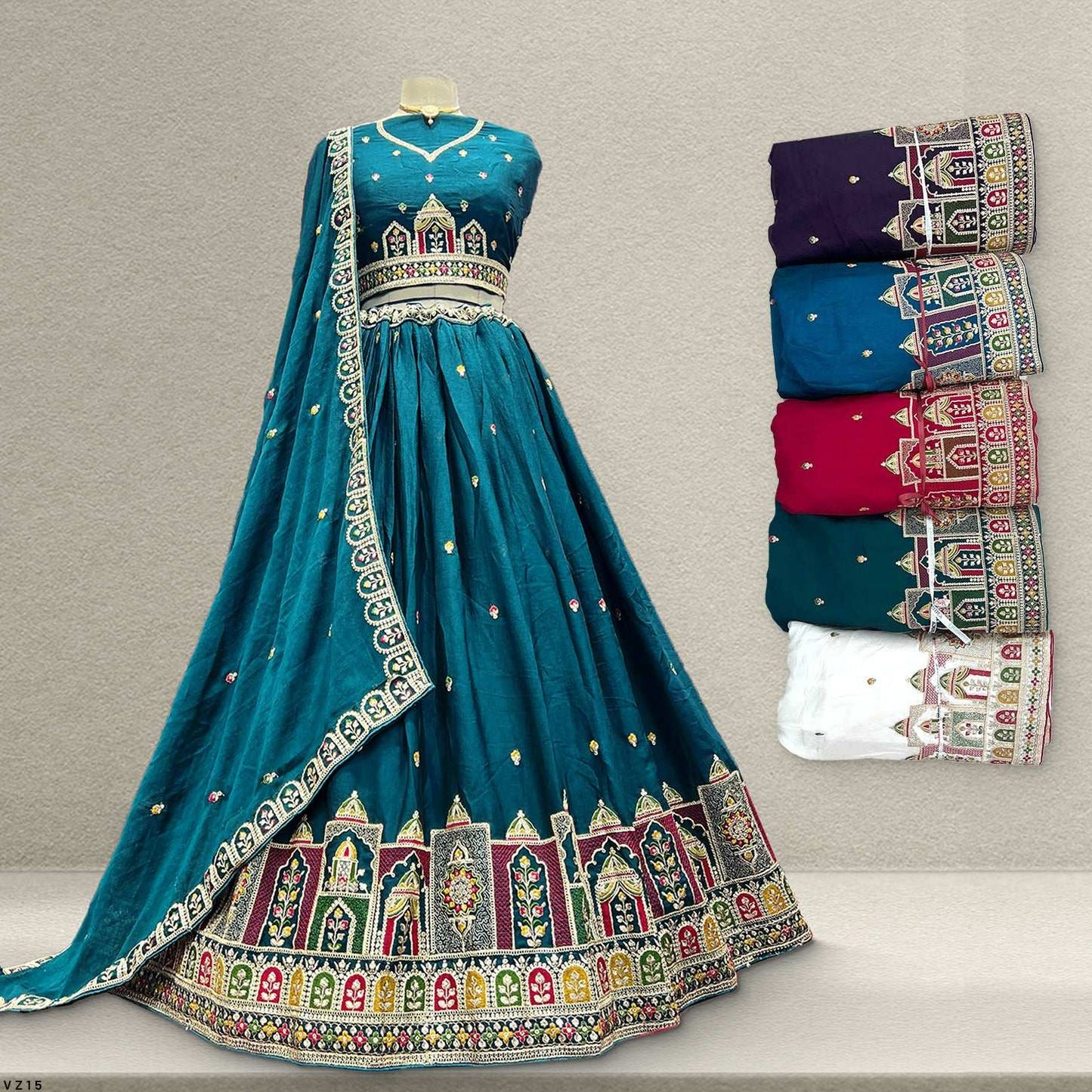 Aisha - Zari & Thread Embroidered Georgette Lehenga Set