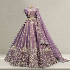 Amrapali - Tissue Silk Zardosi Handwork Lavender Royal Look Designer Lehenga