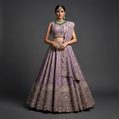 Amrapali - Tissue Silk Zardosi Handwork Lavender Royal Look Designer Lehenga