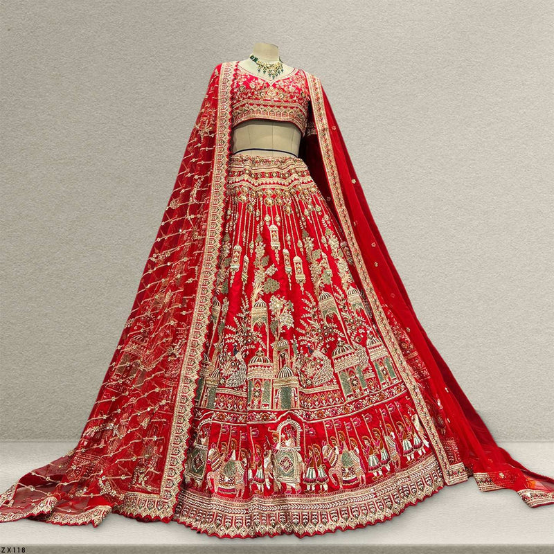 Amrapali - Doli Baraat Handwork Raw Silk Royal Red Bridal Lehenga
