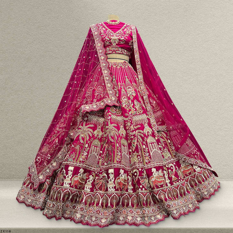 Amrapali - Doli Baraat Handwork Raw Silk Magenta Bridal Lehenga