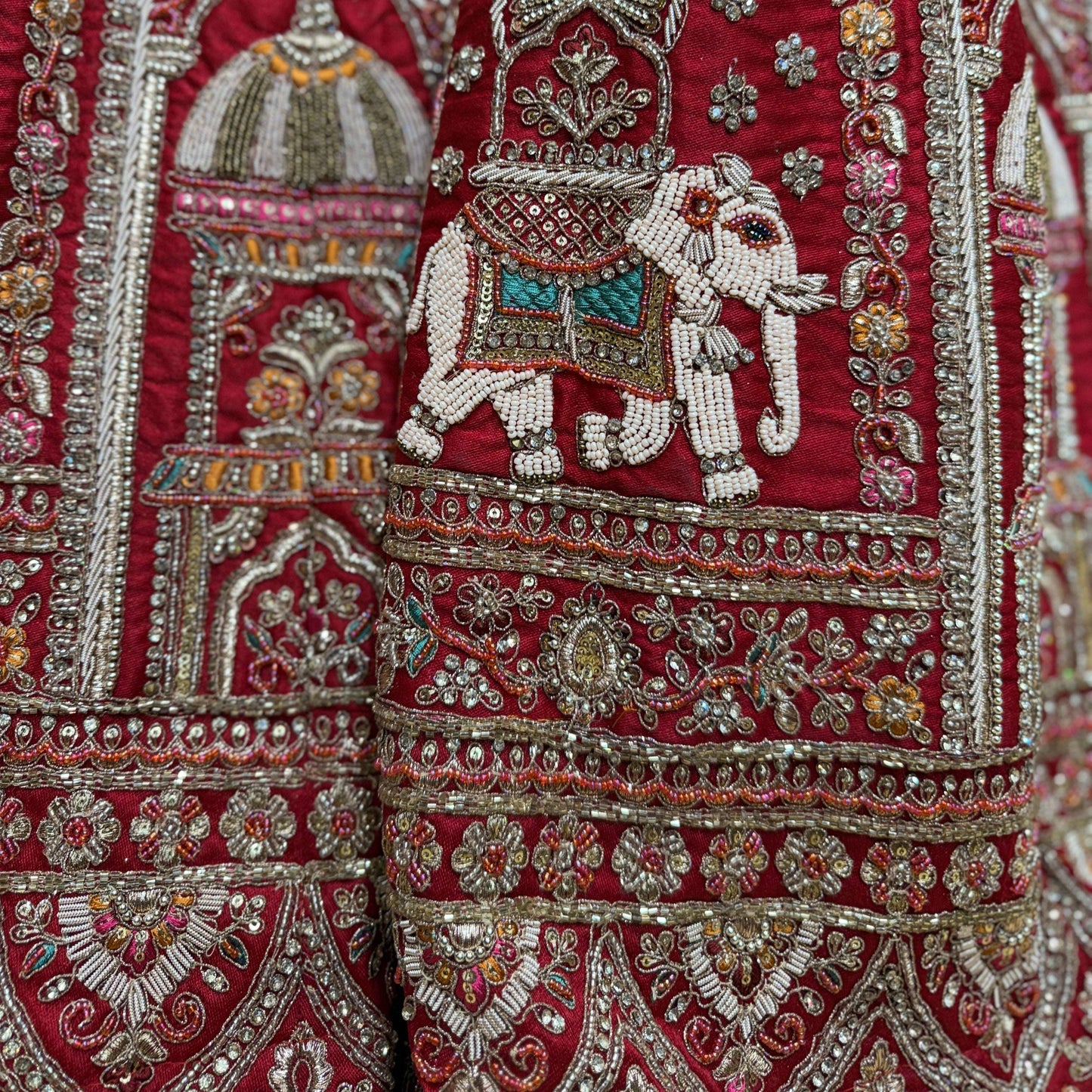 Amrapali - Zardosi Handcrafted Raw Silk Royal Red Bridal Lehenga