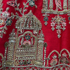 Amrapali - Figure Pattern Handwork Raw Silk Royal Red Bridal Lehenga