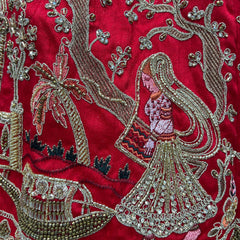 Amrapali - Figure Pattern Handwork Raw Silk Royal Red Bridal Lehenga