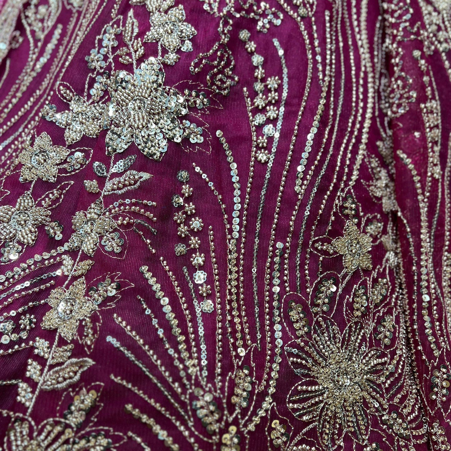 Jazzagals - Beads Handwork Wine Color Cocktail Lehenga