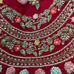 Dulhan in Handwork Lehenga : Raw Silk Royal Red Bridal Lehenga