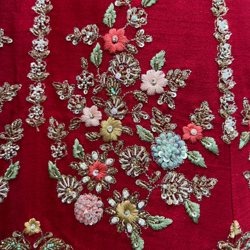 Dulhan in Handwork Lehenga : Raw Silk Royal Red Bridal Lehenga