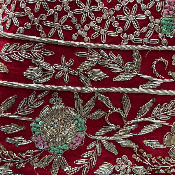 Amrapali - Minimal Sabya Zardosi Raw Silk Royal Red Bridal Lehenga