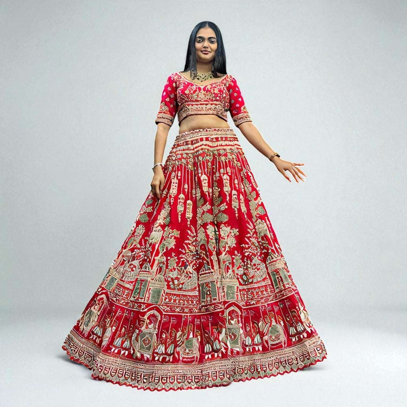 Amrapali - Doli Baraat Handwork Raw Silk Royal Red Bridal Lehenga