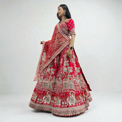 Amrapali - Doli Baraat Handwork Raw Silk Royal Red Bridal Lehenga