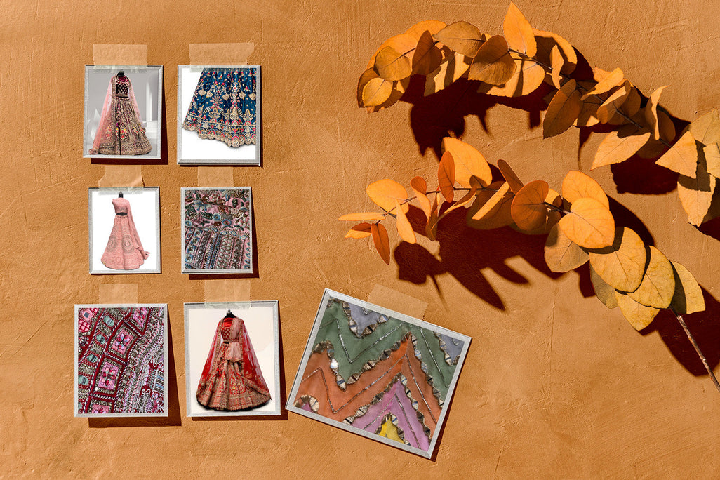 A collage of lehengas showcasing diverse styles and designs, illustrating how to style lehenga for different occasions.