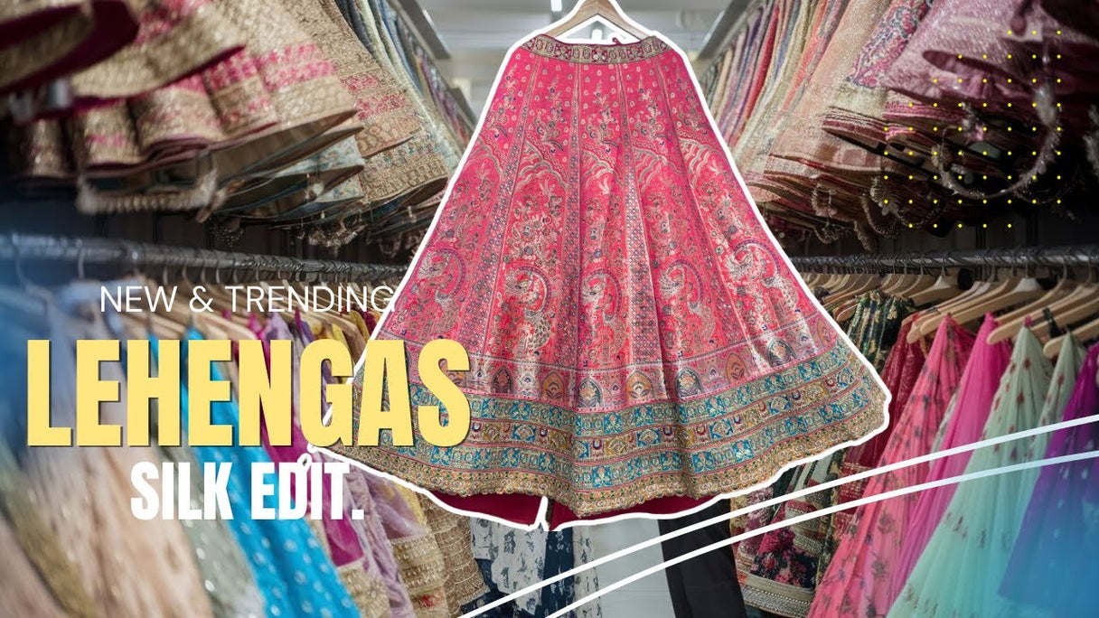 Affordable Banarasi lehengas showcased among colorful silk wedding outfits in a vibrant collection