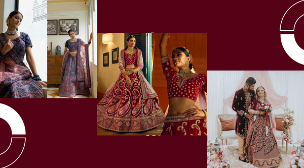 Elegant display of Royal Red Bridal Lehenga worn in various traditional styles for weddings