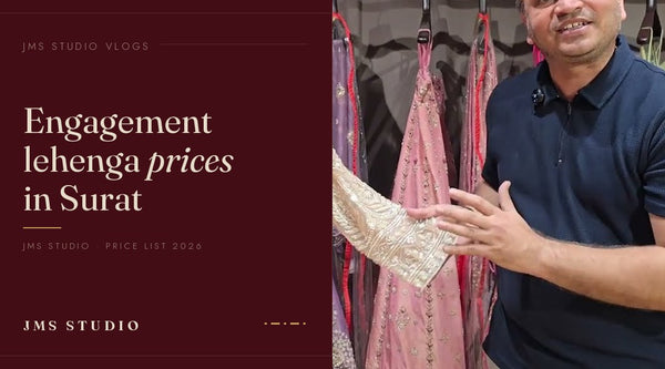 Engagement lehenga prices in Surat, on the floor at JMS Studio