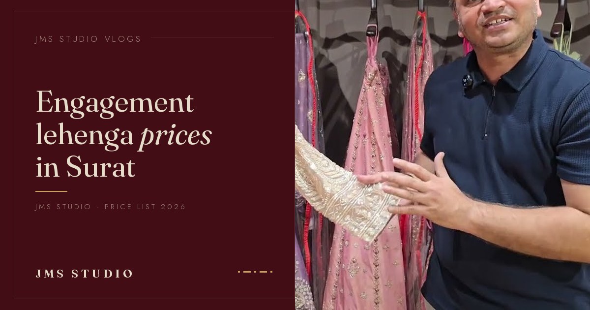 Engagement lehenga prices in Surat, on the floor at JMS Studio