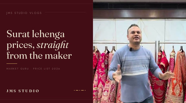 Lehenga prices in Surat, JMS Studio floor filmed by Market Guru