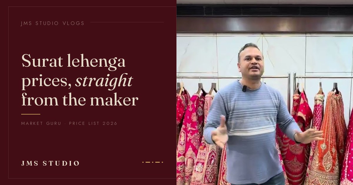 Lehenga prices in Surat, JMS Studio floor filmed by Market Guru