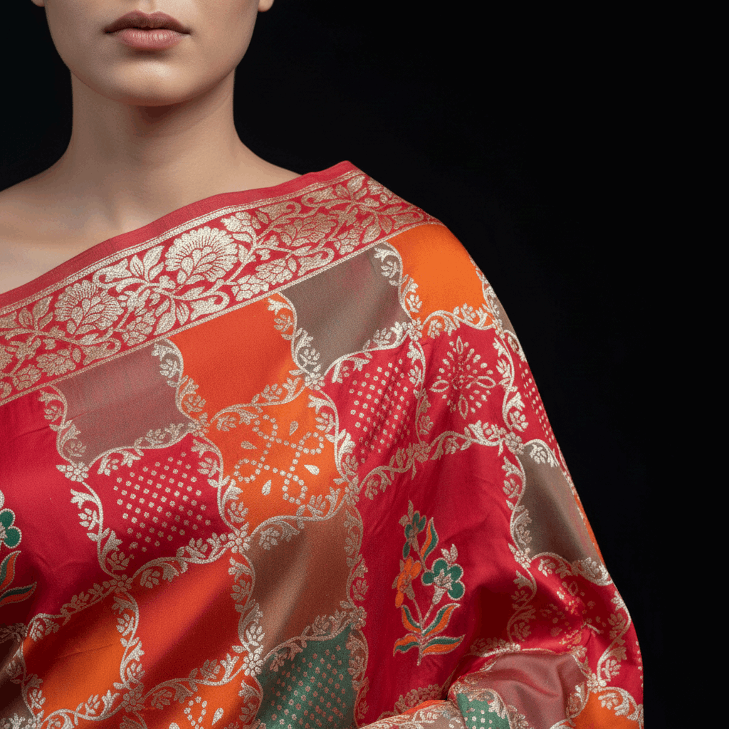 JMS_Studio Designer Silk Saree With Orange Colour and Gold Jari weaving work