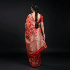 JMS_Studio Designer Silk Saree With Orange Colour and Gold Jari weaving work