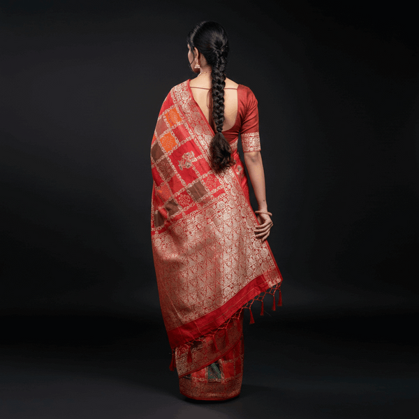 JMS_Studio Designer Silk Saree With Orange Colour and Gold Jari weaving work