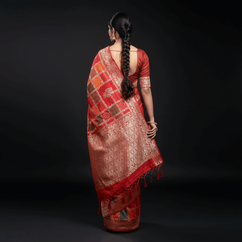 JMS_Studio Designer Silk Saree With Orange Colour and Gold Jari weaving work