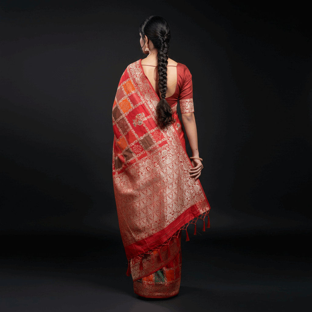 JMS_Studio Designer Silk Saree With Orange Colour and Gold Jari weaving work