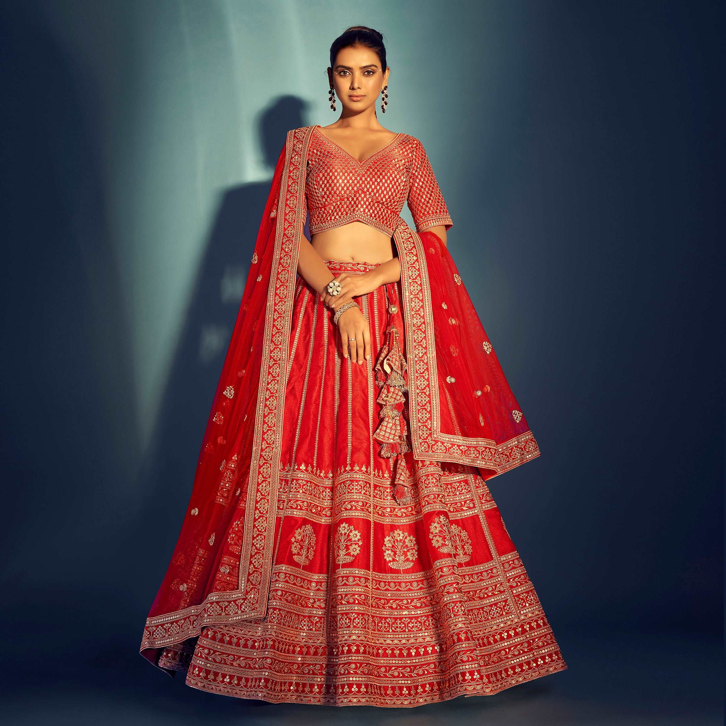 SABYASACHI RED LEHENGA SET – Kuro Clothing India