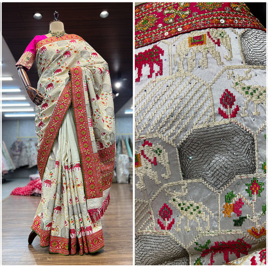 JMS_Studio Gharchola Series Off White Resham Work Wedding Saree - JMS Studio