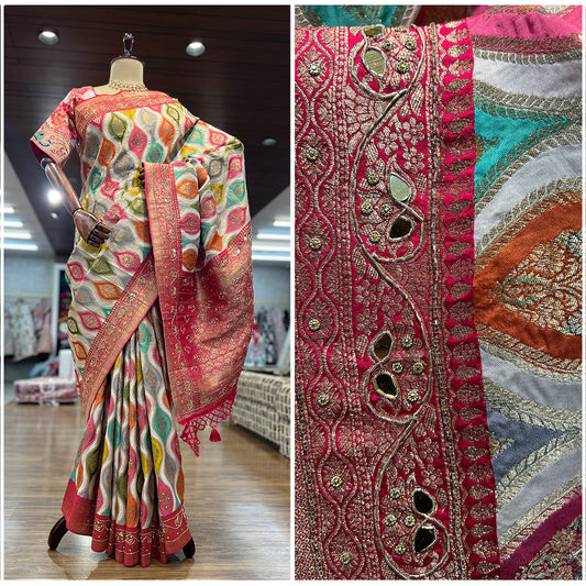 JMS_Studio Satin Viscose Silk Saree Featuring Handwork Embellishments - JMS Studio