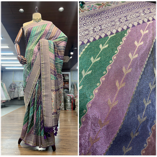 JMS_Studio Tissue Viscose Silk Saree Featuring Placement Prints - JMS Studio