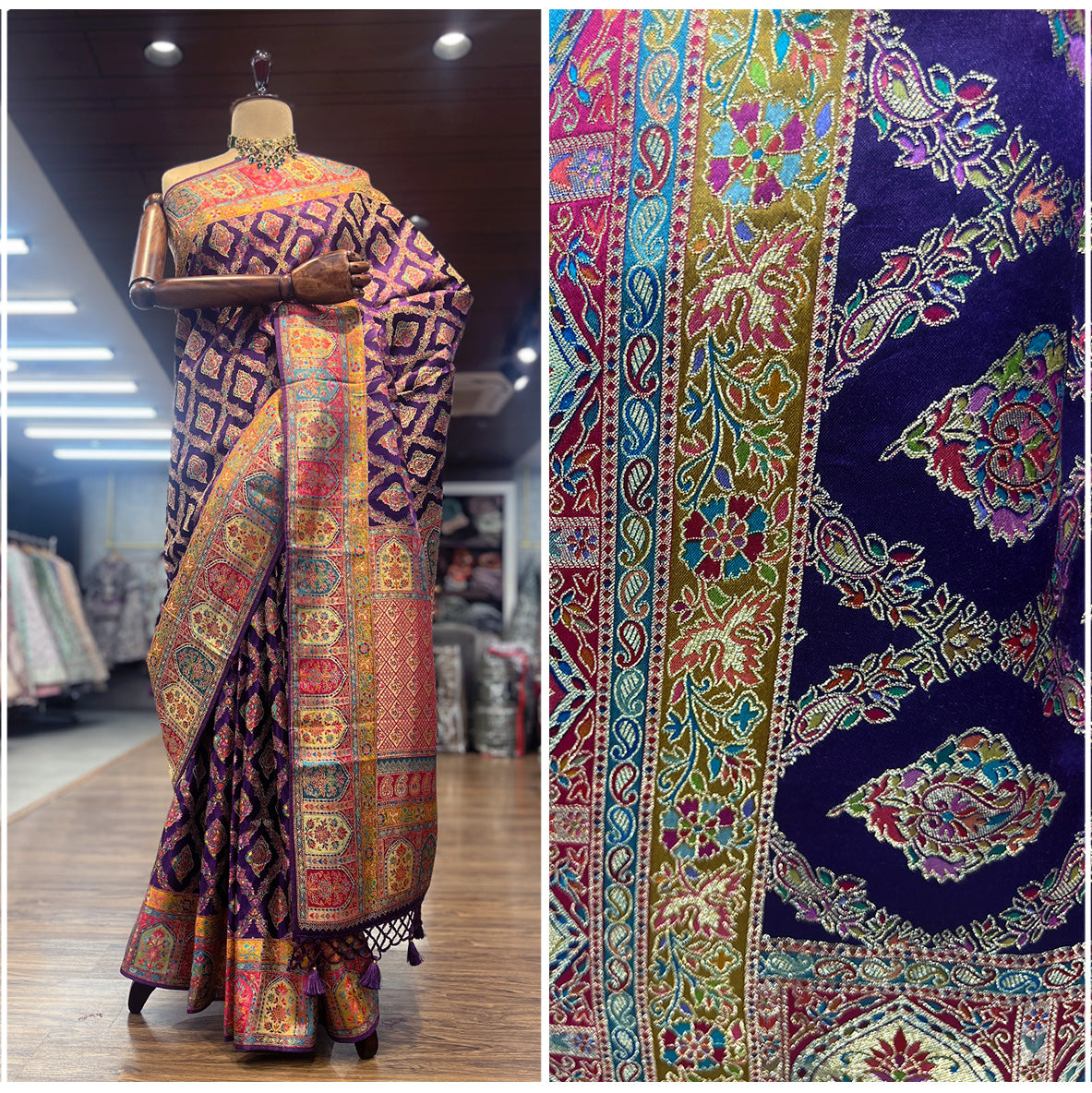 JMS_Studio Satin Viscose Silk Saree Featuring Placement Prints - JMS Studio