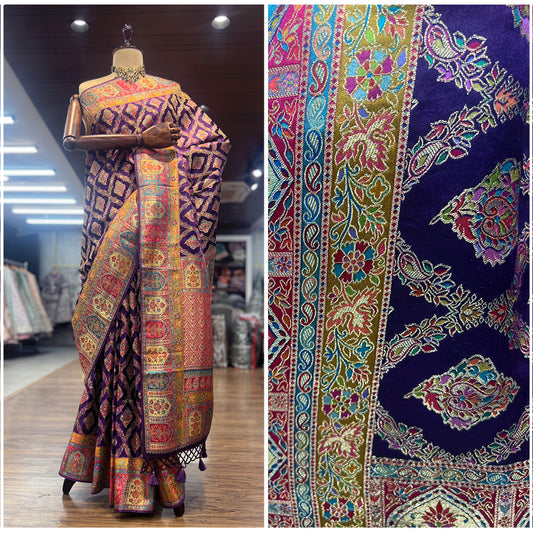 JMS_Studio Satin Viscose Silk Saree Featuring Placement Prints - JMS Studio